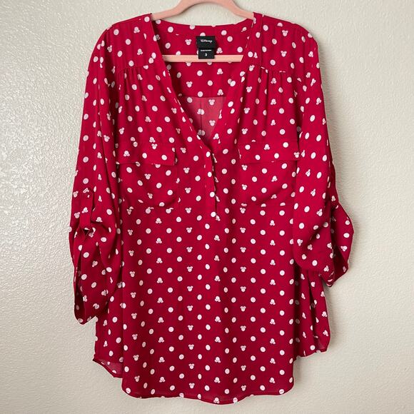 Torrid Disney Top Womens 3X Red White Minnie Mouse Harper Georgette Dot Blouse - Picture 3 of 12